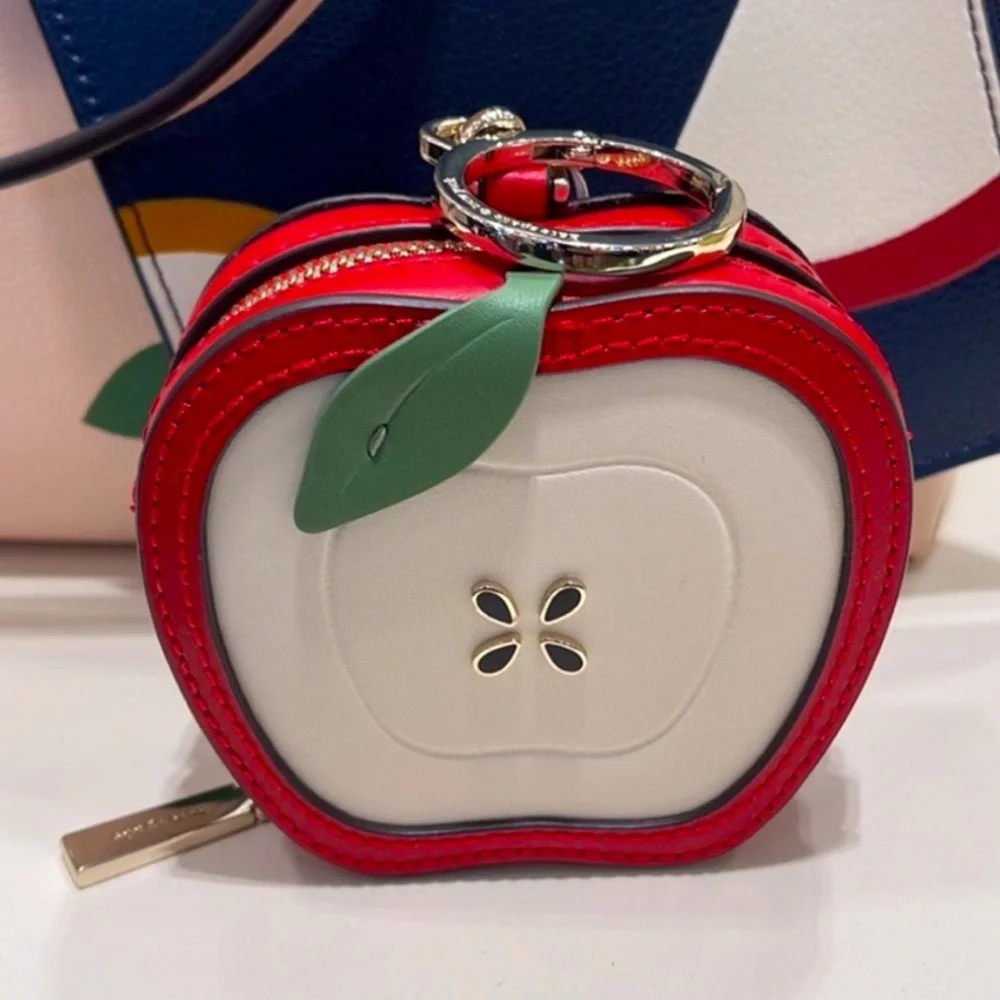 Kate Spade NOVELTY Red Honey crisp sliced apple key chain bag charm/coin purse - Picture 8 of 16